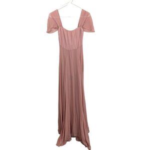 Reformation Chiffon Flutter Sleeve Square Neck Maxi Gown Dress Dusty Rose Size 0